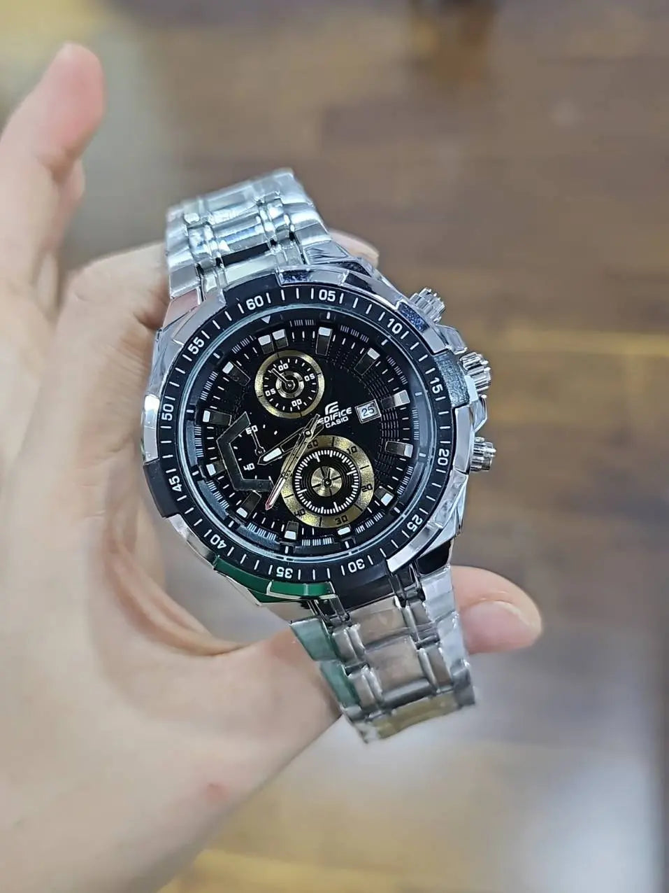 Reloj Clásico Acero con Cronógrafos Dial Nego