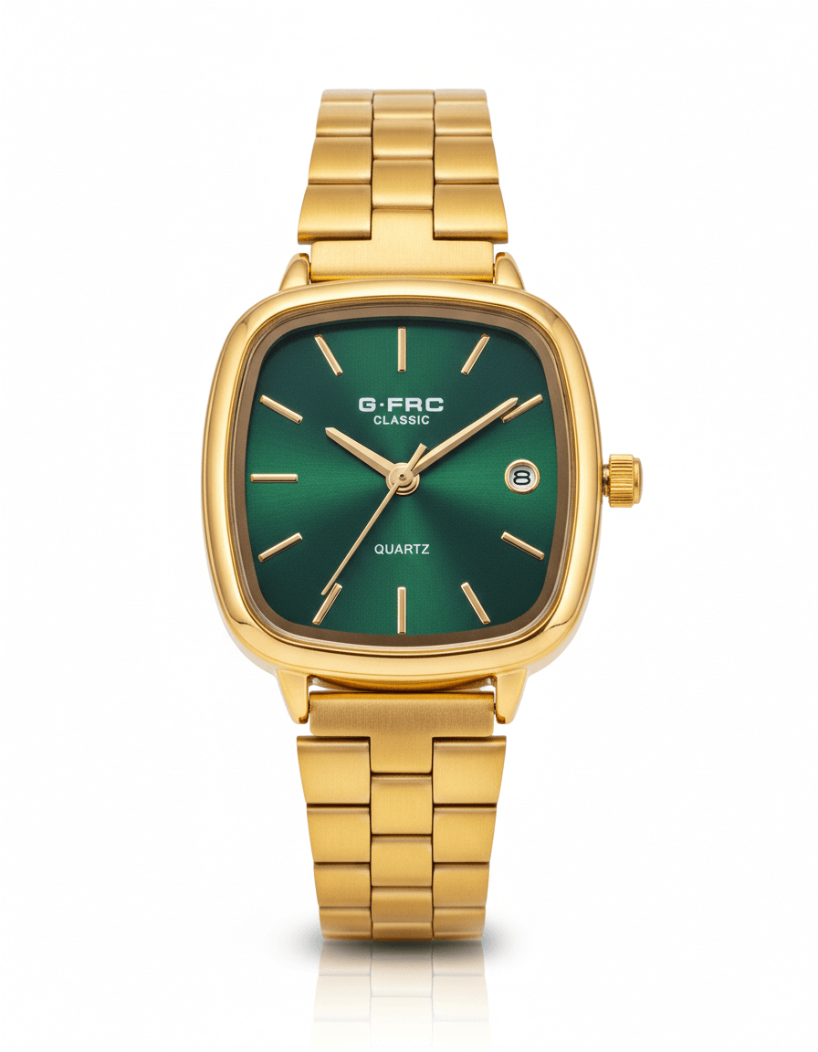 Reloj Pulsera Grande Dorado con Fecha
