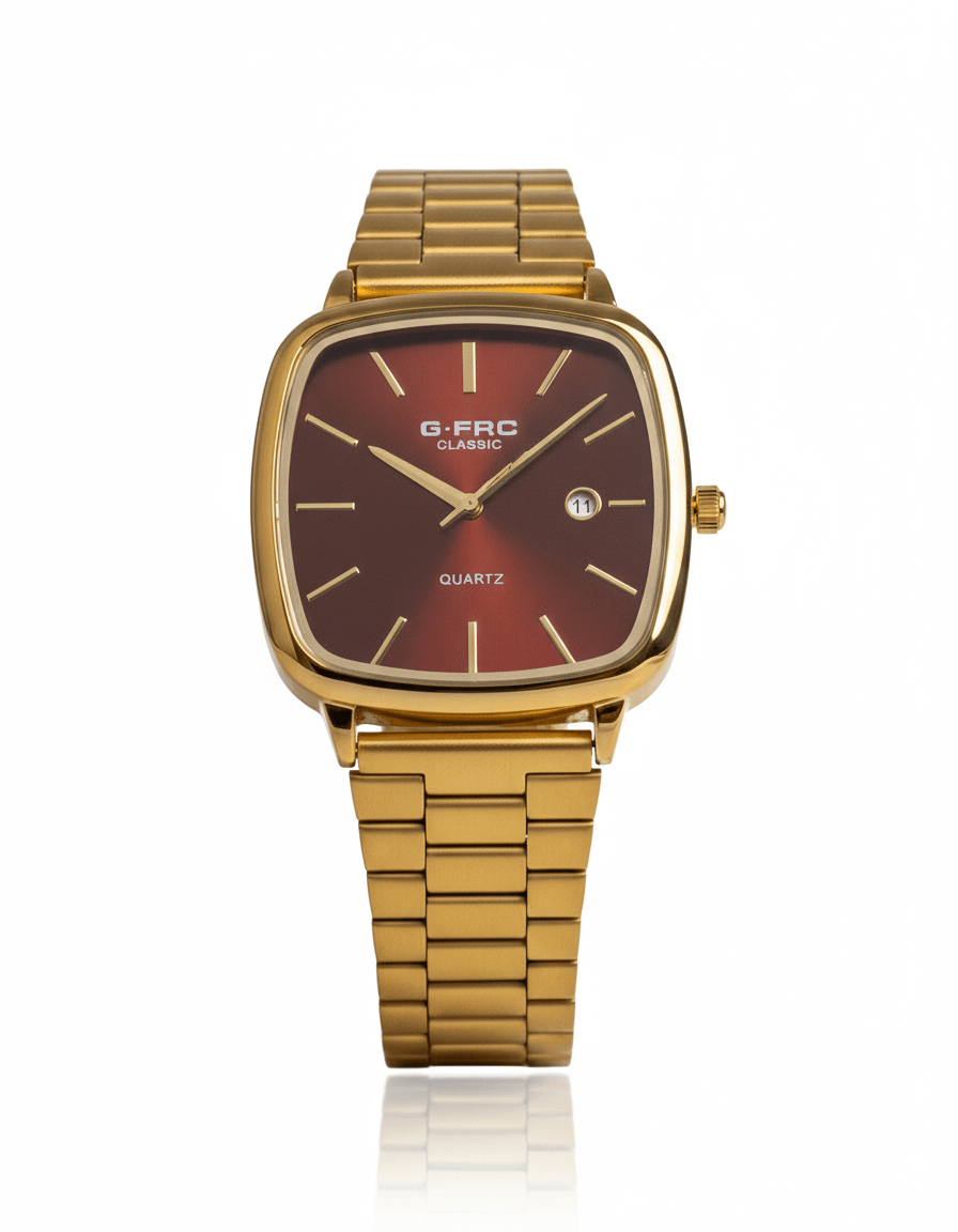 Reloj Acero Dorado Caja Cuadrada