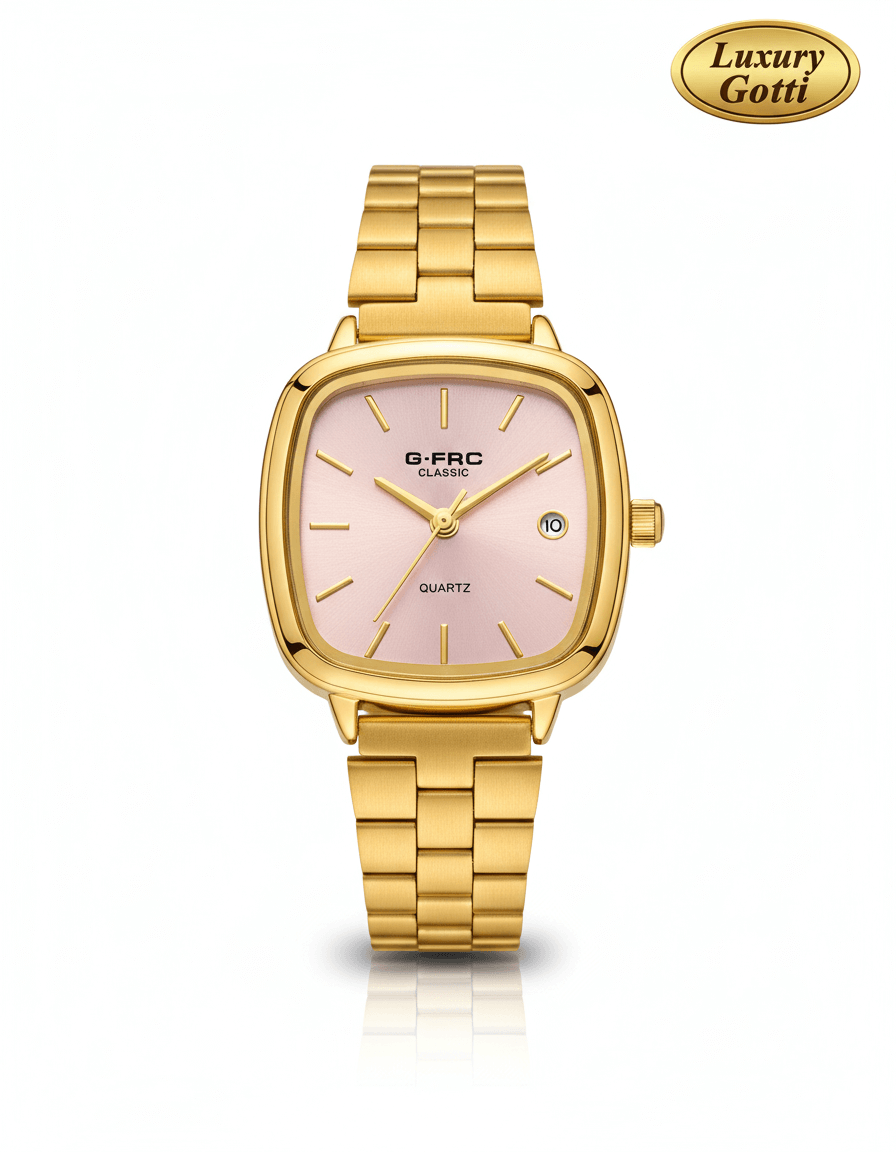 Reloj Pulsera Grande Dorado con Fecha
