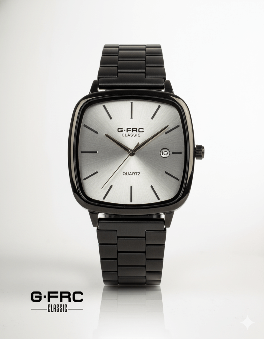 Reloj Acero Negro Caja Cuadrada