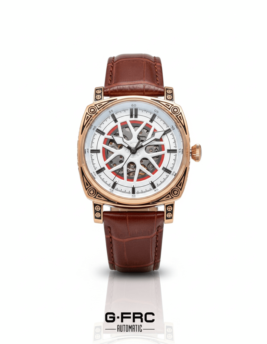 Reloj Cuero Automático Caja Cuadrada