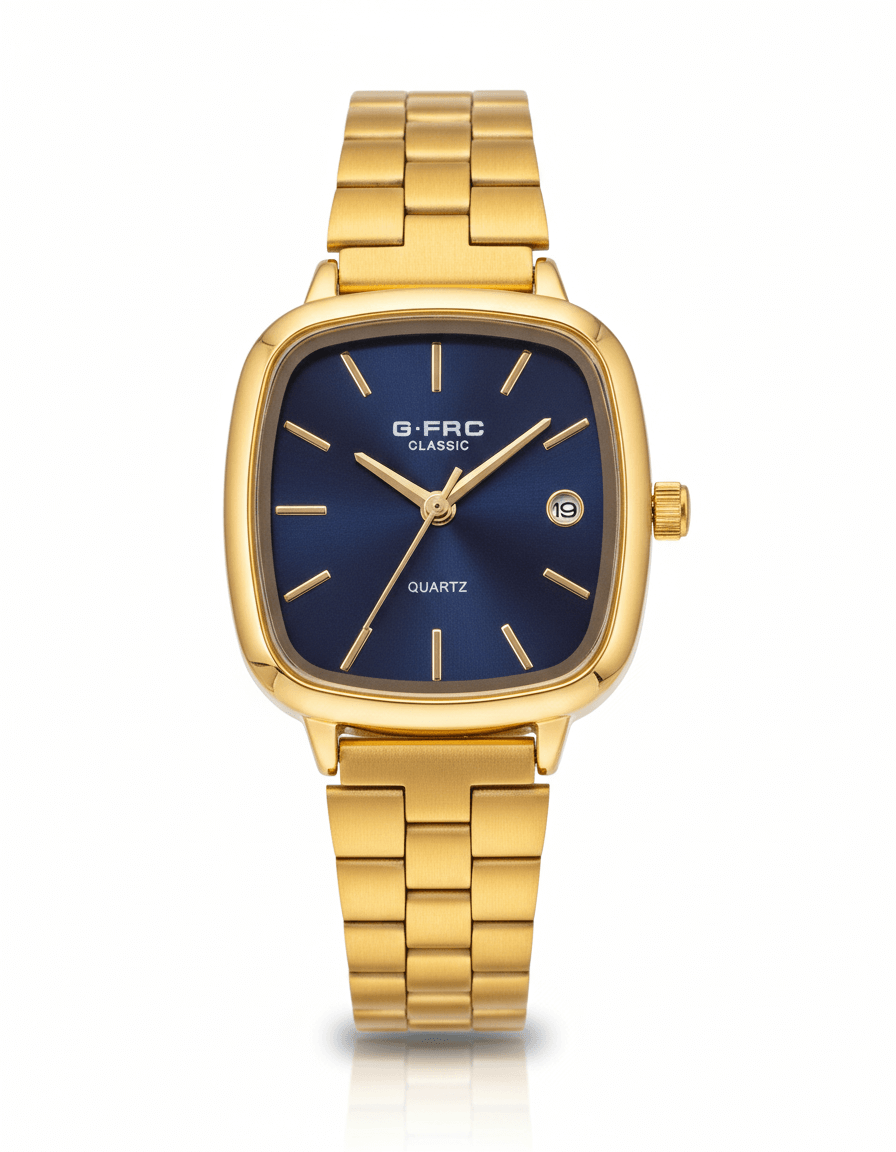 Reloj Pulsera Grande Dorado con Fecha