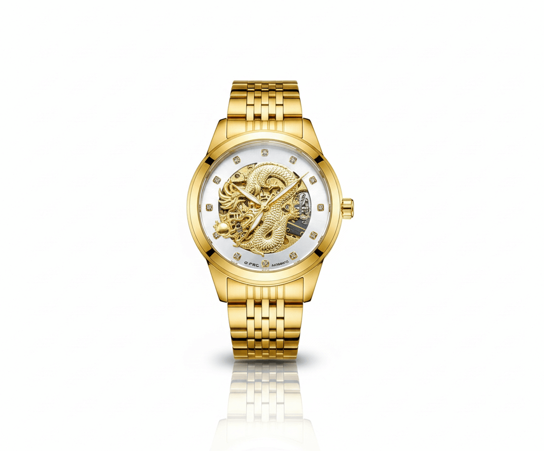 Reloj Acero Automático Dragón Corazón Abierto