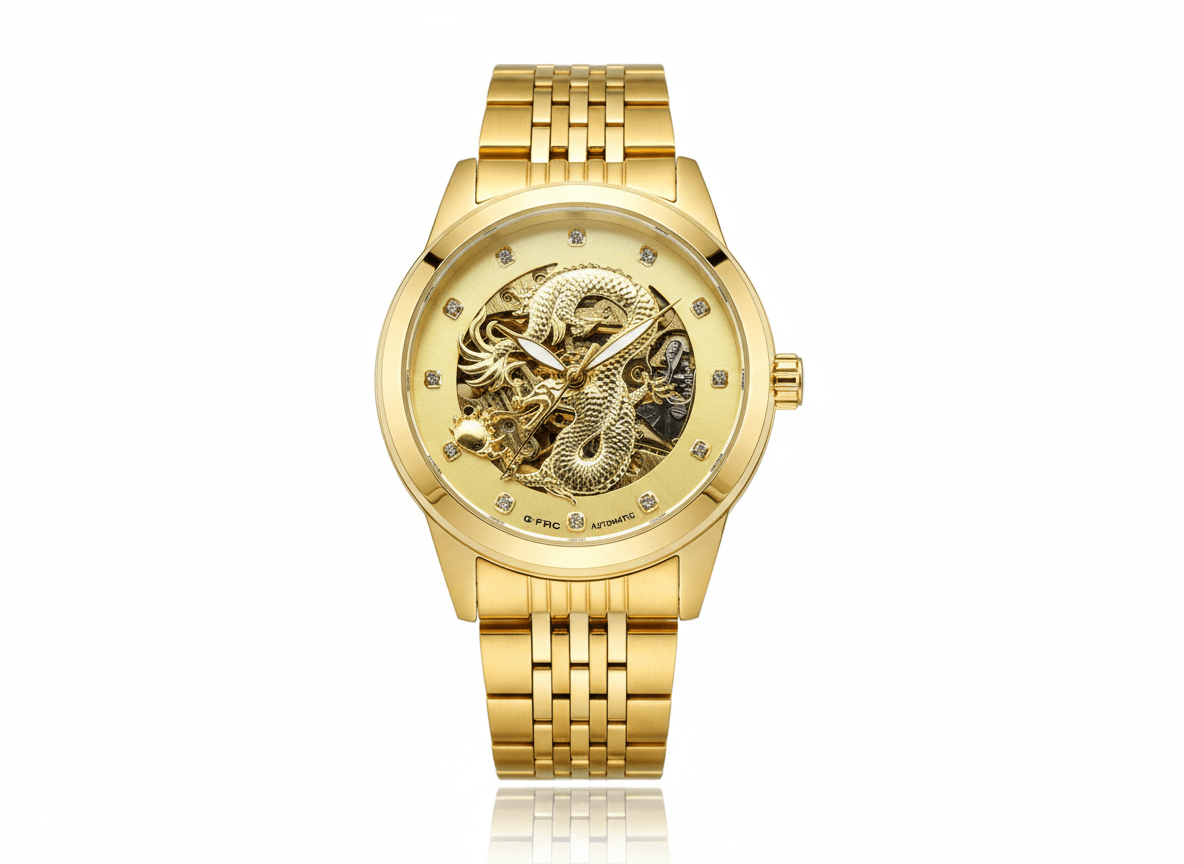 Reloj Acero Automático Dragón Corazón Abierto