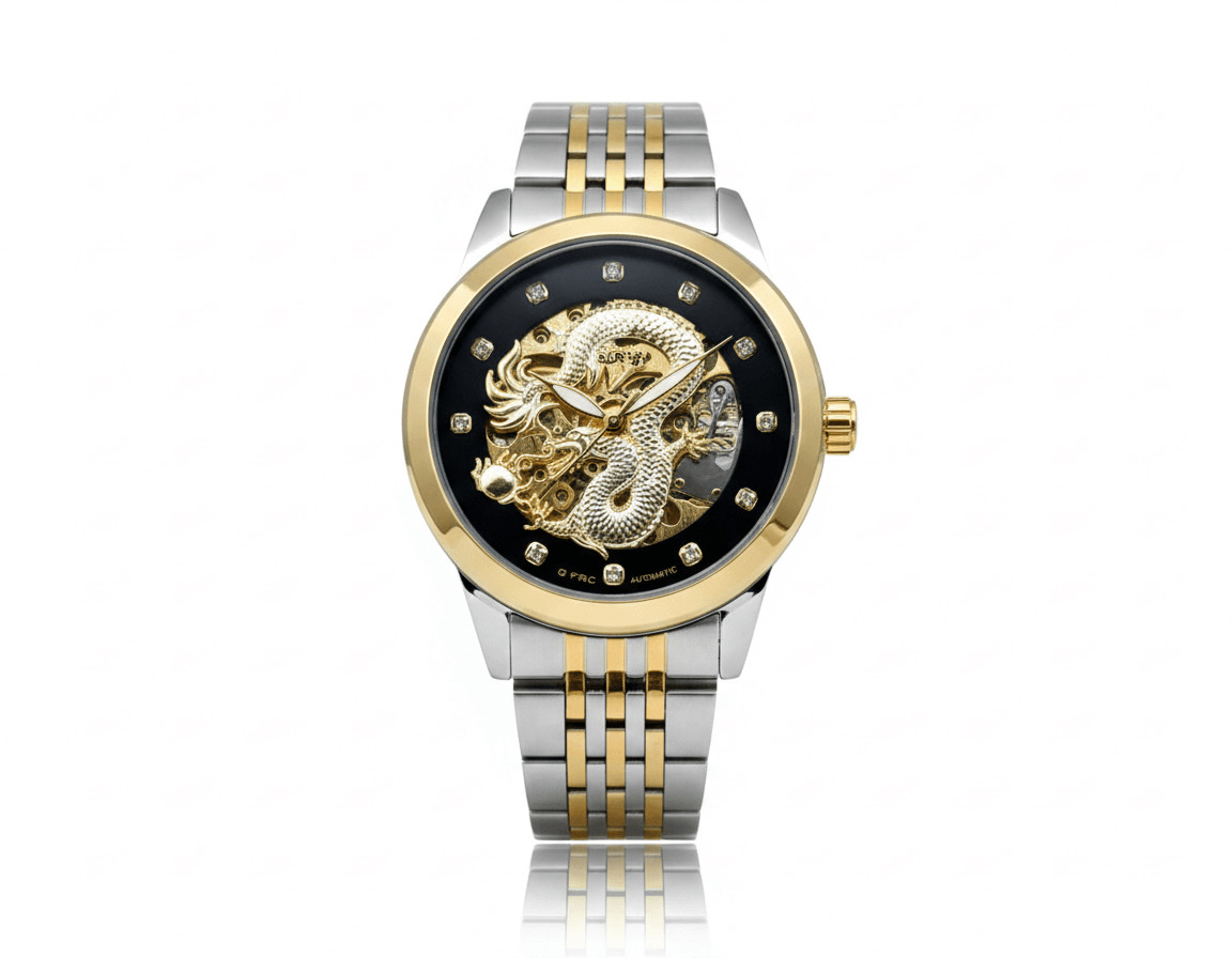 Reloj Acero Automático Dragón Corazón Abierto