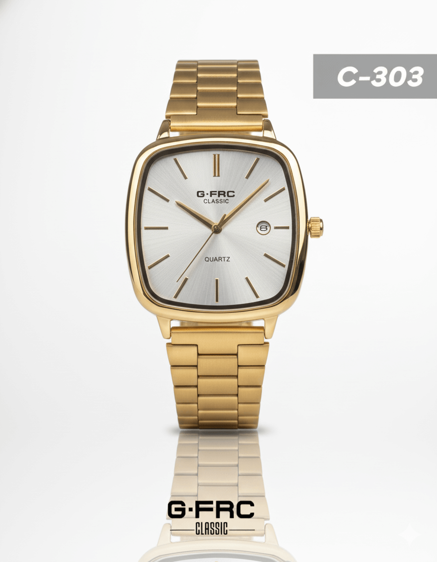 Reloj Acero Dorado Caja Cuadrada