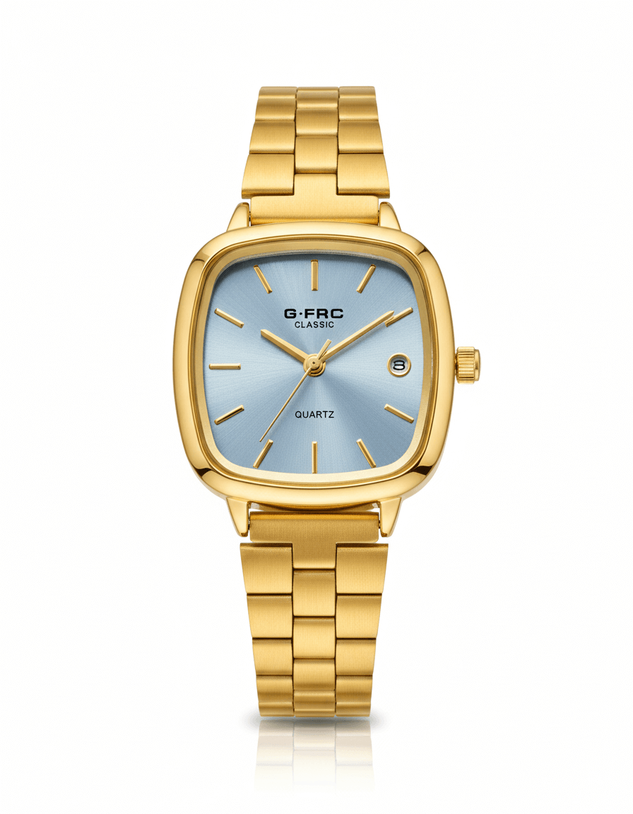 Reloj Pulsera Grande Dorado con Fecha