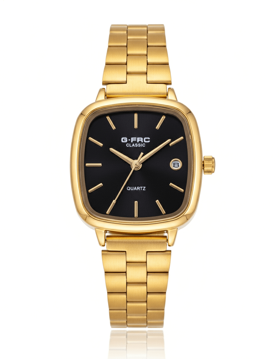Reloj Pulsera Grande Dorado con Fecha