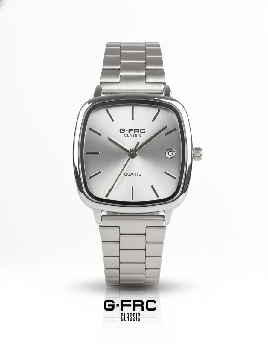 Reloj Acero Plata Caja Cuadrada