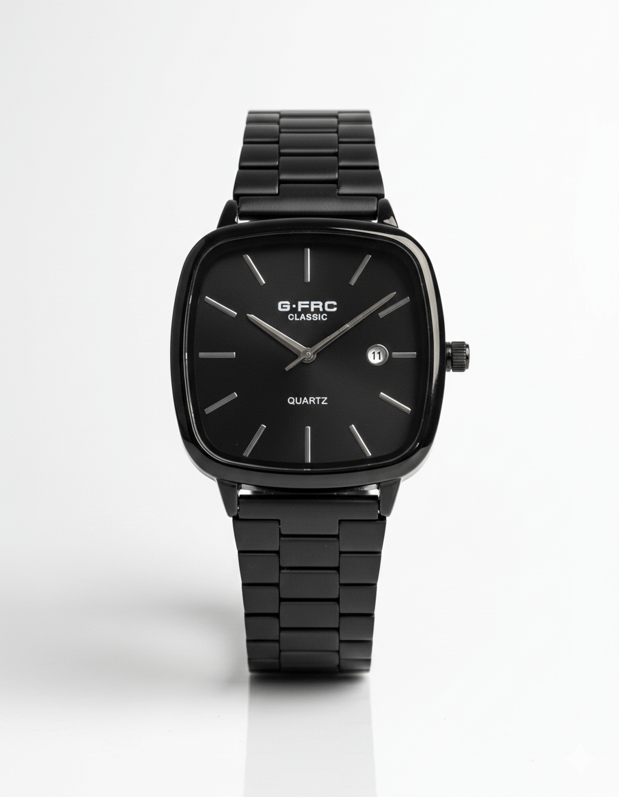 Reloj Acero Negro Caja Cuadrada