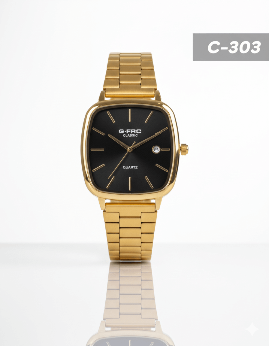 Reloj Acero Dorado Caja Cuadrada