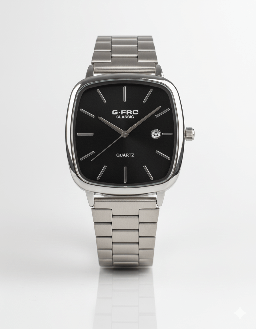 Reloj Acero Plata Caja Cuadrada