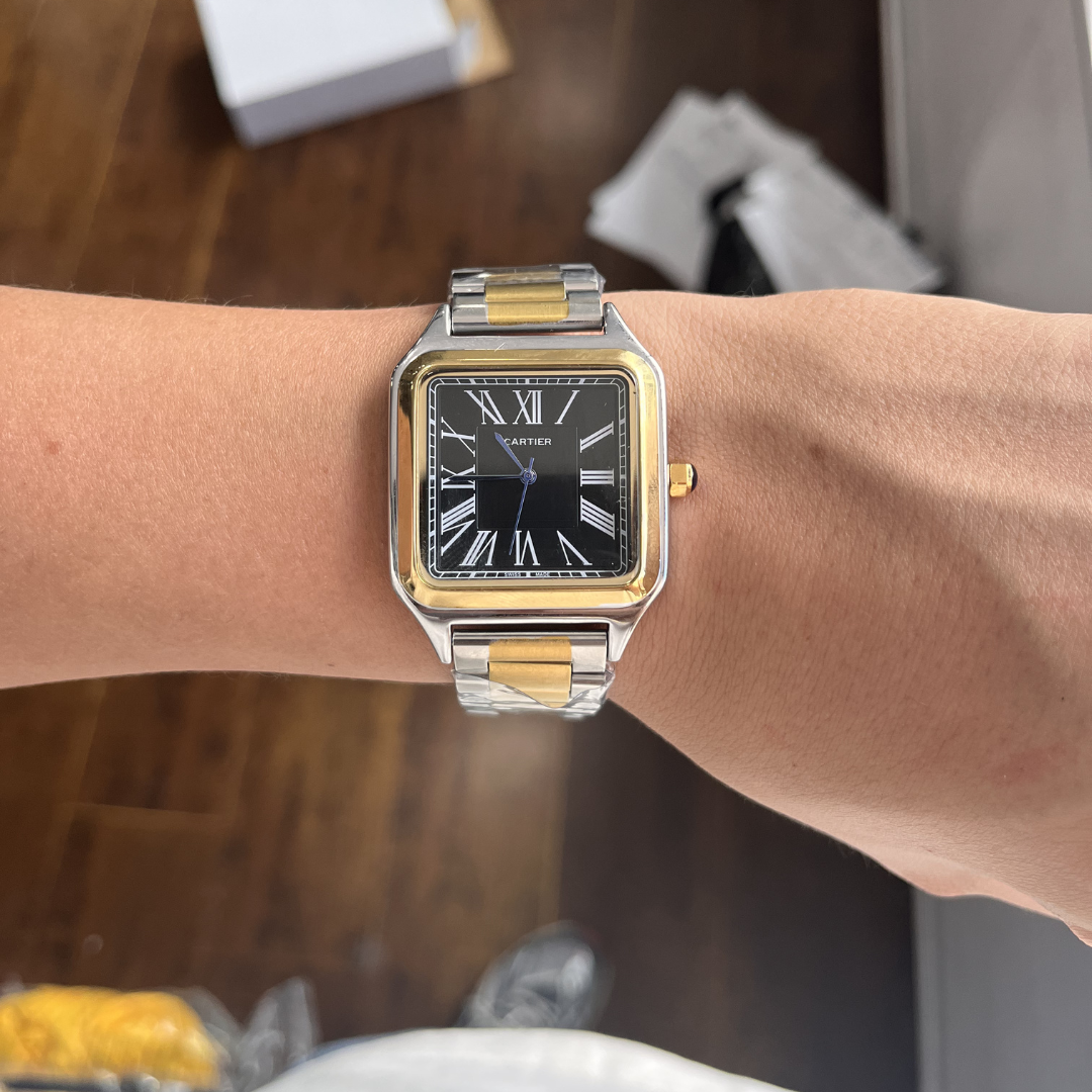 Reloj Acero Cuadrado Números Romanos