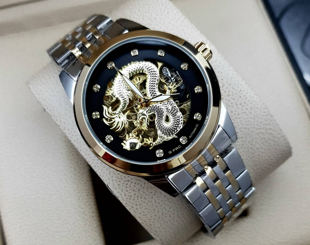 Reloj Acero Automático Dragón Corazón Abierto
